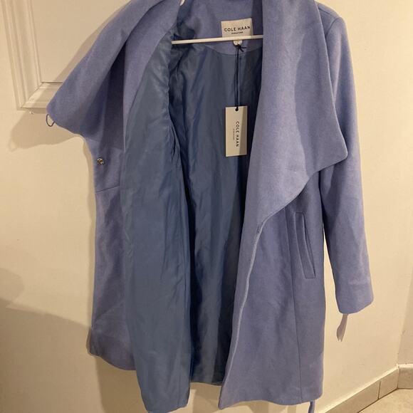 NEW!! Size 8 Cole Haan Belted Wrap Coat Ice Blue NEW!! - Picture 12 of 13